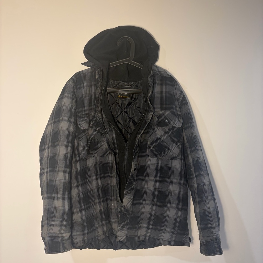 Men's Gray Plaid Hooded Jacket